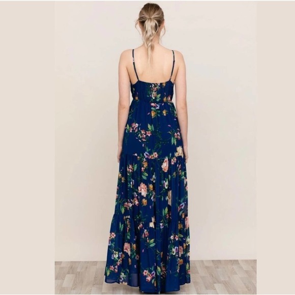 Yumi Kim Blue Darling Floral Tiered Maxi Dress sz Small - Picture 2 of 14